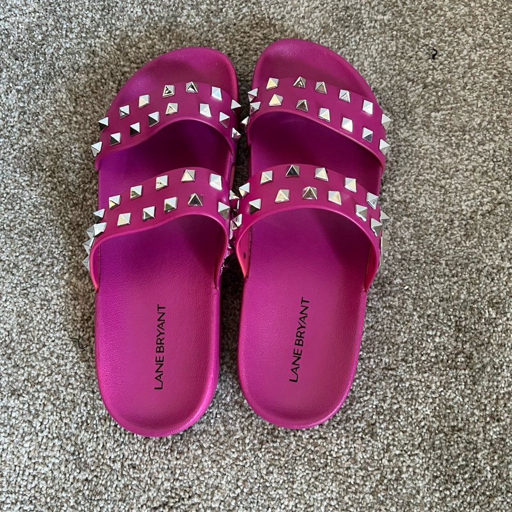 Lane Bryant Hot Pink Studded Slide Sandals